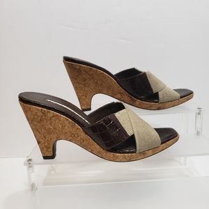 Donald Pliner Women's Brown Wedge Slip On Slippers 8.5